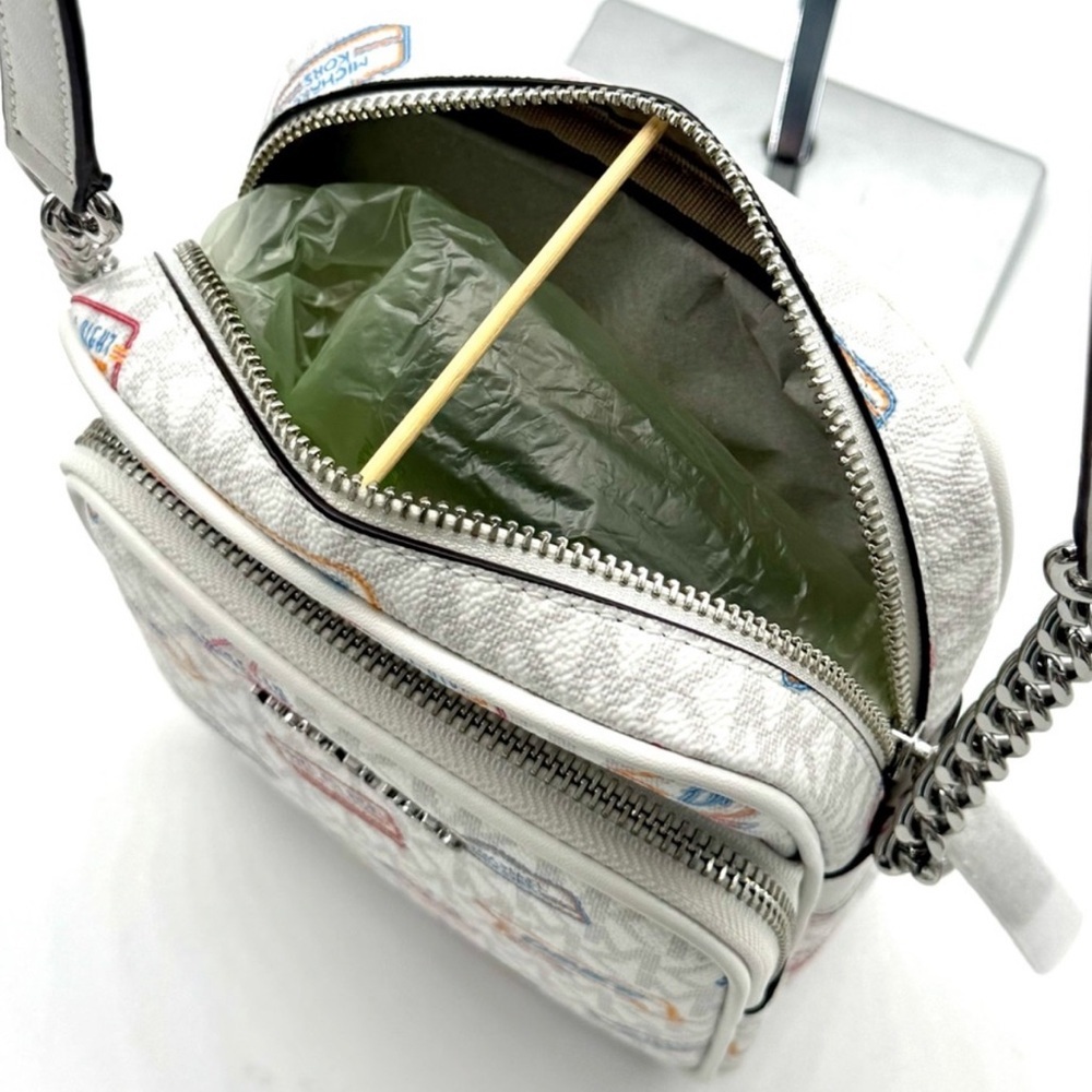 Michael Kors Jet Set Medium Printed Signature Logo Crossbody Bag Optic White - Picture 8 of 9